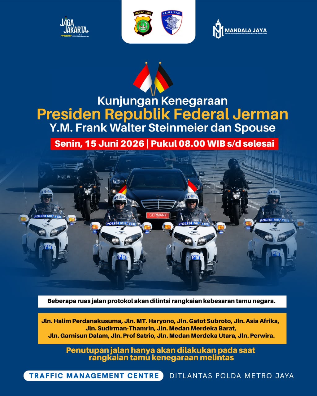 Polda Metro Jaya Siagakan 585 Personel Amankan Kunjungan Negara Presiden Jerman